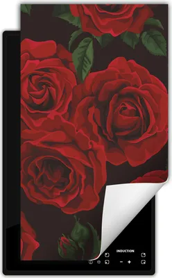 Produktbild von DarHaus Herdabdeckplatte 1 teilig 30x52 cm Anti Rutsch Matte Aufrollbar, rote - Rosen