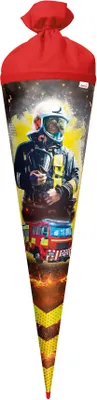 Produktbild von ROTH Schultüte groß Feuerwehrmann 70 cm rund Rot(h)-Spitze Filzverschluss Zuckertüte Schulanfang