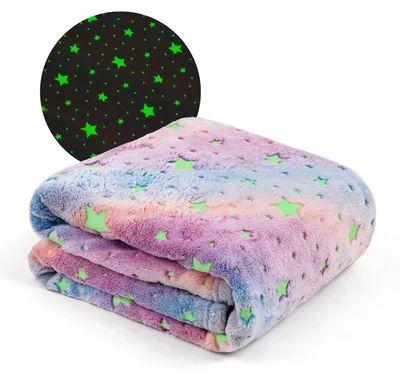 Immagine prodotto di Coperta per bambini, luminosa al buio, 120x150 cm, motivo stelle, multicolore
