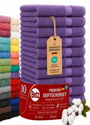 Produktbild von Betz Premium Seiftücher Set 10-teilig – 10× Seiftuch 30×30 cm, 100% Baumwolle 470 g/m², weich & saugstark, ® Farbe lila, KI-generiertes Bild