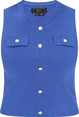 Produktbild von Damen Top mit ärmellosem Schnitt und Rundhalsausschnitt, Blau, Größe M/L