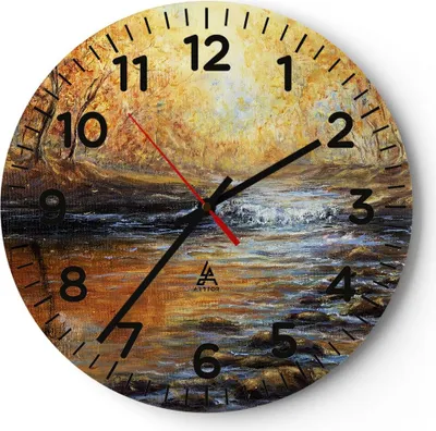 Produktbild von Wanduhr - Rund - Glasuhr - Bach Park Baum - 40x40cm - Schleichendes Uhrwerk - Lautlos - zum Aufhängen bereit - Dekoration Modern - Wanddekoration aus Glas - C4AR40x40-3973