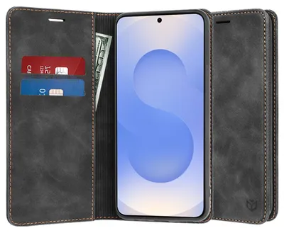 Produktbild von Techsuit Confy Book Wallet Klapphülle für Samsung Galaxy S25 - Schwarz