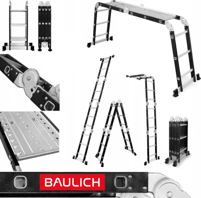 Immagine prodotto di Baulich | Scala multiuso - 4x3 - Alluminio - Regolabile in altezza da 2,89 m a 4,39 m - Pieghevole