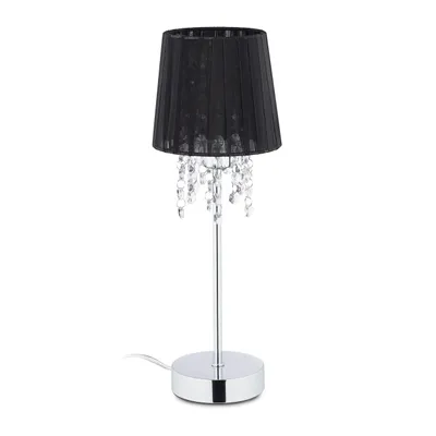Zdjęcie produktu dla Lampa stołowa Relaxdays „Kristall”, klosz z organzy, okrągła podstawa, lampa nocna, wys. x gł. 41 x 14,5 cm, czarno-srebrna