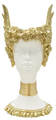Produktbild von Skulptur Athena weibliche Büste mit Flügelkrone aus weißem und goldenem Kunstharz 32 cm