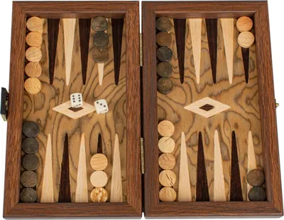 Produktbild von Manopoulos Premium Backgammon Set – Walnusswurzelholz & Perlmutt-Design – Handgefertigt 20 x 12 cm