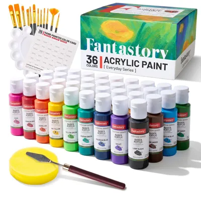 Image de Peinture acrylique set - 36 couleurs x 60 ml - Base aqueuse - 16 accessoires - Toile, bois et pierre