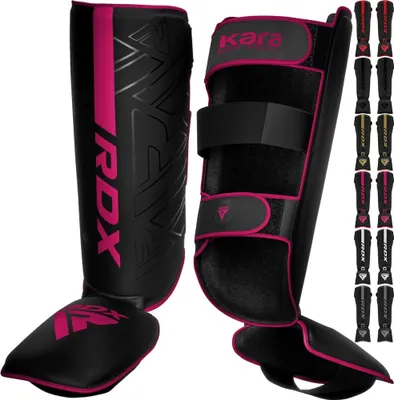 Produktbild von RDX Schienbeinschoner für Kickboxen, Muay Thai, MMA-Kämpfe und Trainingspolster, Maya Hide Leder KARA-Schaumstoffschutz für den Spann, Bein- und Fußschutz für Kampfsportarten, Sparring, BJJ und Boxausrüstung