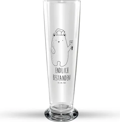 Produktbild von Mr. & Mrs. Panda Bierglas Bär Prüfung - Transparent - Geschenk, Glasbecher, Prüfungen, Abschluss, Abschlusszeugnis, Bestanden, Trinkglas, Bier Glas, Teddy, Zeugnis