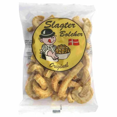 Produktbild von OK Snacks Slagter Bolcher Original Dänische Speckkrusten 90g – Schweineschwarten