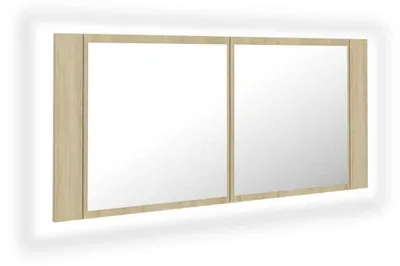 Produktbild von Spiegelschrank mit RGB LED Beleuchtung Badschrank Badezimmerschrank Wandspiegel Badspiegel für Bad Badezimmer mit Ablagefächern 100x12x45 cm Sonoma-Eiche