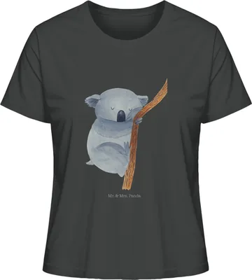 Produktbild von Mr. & Mrs. Panda Damen Oberteil Koalabär Größe M - Anthrazit - Geschenk, Traum, Koala, schlafen, Basic T-Shirt, Sommershirt, Schlafzimmer, Kurzarmshirt, Traumland, Shirt