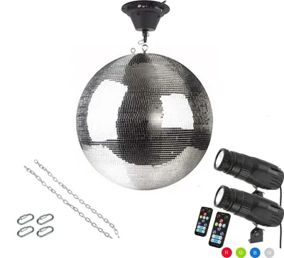Spiegelkugel Komplettset - Discokugel, Motor, Pinspot, Montagematerial für Diskokugel - Mirrorball Set - Partyset