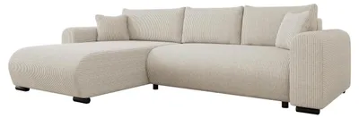 Produktbild von MIRJAN24 Ecksofa Merkos Cord, Wohnzimmer L-Form mit Bettkasten und Schlaffunktion, Holzkonstruktion, Seite universal (Farbe: Poso 100)