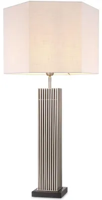 Produktbild von Casa Padrino Luxus Tischleuchte Silber / Schwarz / Weiß 46 x 46 x H. 87 cm - Moderne Schreibtischleuchte mit sechseckigem Lampenschirm - Luxus Qualität