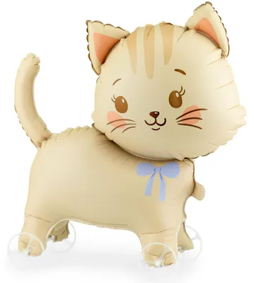 Katze Folienballon Kitty 61 x 65 cm auf Rädern, niedliches Tiermotiv mit Schleife, Party-Deko Luftballon Kindergeburtstag.