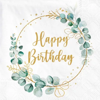 Zdjęcie produktu dla 40 sztuk serwetek Eucalyptus Happy Birthday 3-warstwowych 33x33 cm