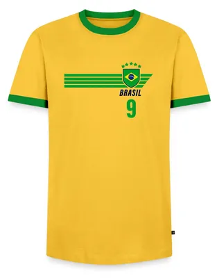 Produktbild von Spreadshirt Brasilien Fußball Fanlook Nummer 9 Männer Kontrast T-Shirt, S, Gelb/Grün