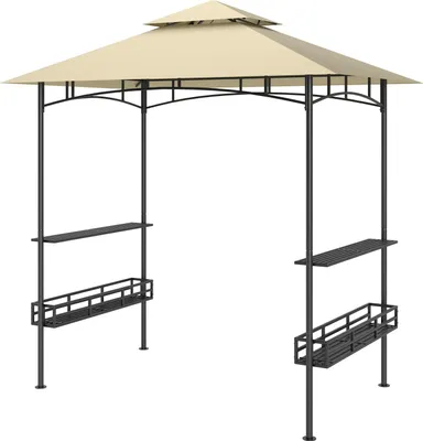 Produktbild von Grillpavillon 240 x 150 x 257 cm wasserdicht flammhemmend Gartenpavillon mit Doppeldach, Seitenregalen, Gartenlauben mit UV-Schutz, BBQ Pavillon aus Stahl, Grillzelt für Party BBQ, Beige Aosom