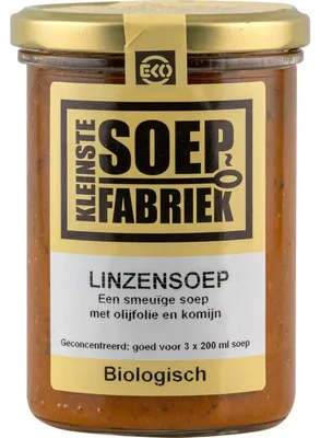 Image de Smallest Soepfabriek Organic Linzensoep 400 ml – Soupe végétalienne et biologique aux lentilles