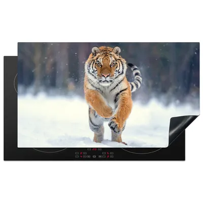 Produktbild von KitchenYeah© Herdabdeckplatte Tiger - Landschaft - Schnee - Tiere , 91x52cm, Küche Deko, Glaskeramikkochfeld Herdabdeckung, Abdeckplatte fùr Kochfeld