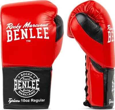 Zdjęcie produktu dla Skórzane rękawice bokserskie TYPHOON Red/Black 10 oz R BENLEE