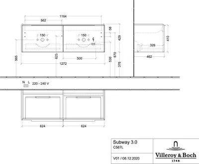 Produktbild von Villeroy & Boch C567L1VE WTUS Subway 3.0 C567L1 1272x429x462mm