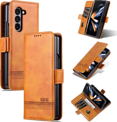 Produktbild von Leder Hülle für Samsung Galaxy Z Fold5, Klapphüllen Brieftasche Magnetverschluss Schutzhülle Gelb