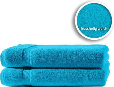 Produktbild von 2er Set Gästetücher Handtücher Duschtücher Badetücher Frottee 100% Baumwolle, Farbe:Türkis, Größe:Duschtücher 70x140 cm