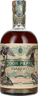 A bottle of Don Papa Baroko Rum.