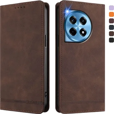 Image de Etui pour OnePlus 12, étui rétro en cuirPolyuréthaneavec support et fentes pour cartes Marron