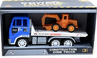 Produktbild von Großer LKW Abschleppwagen mit Bagger 30cm - Robustes Spielzeugauto Transporter - Kreativer Spielspaß