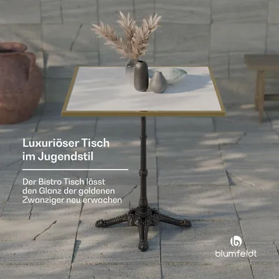 Produktbild von Blumfeldt Bistrotisch – 60x60 cm Marmorplatte, Jugendstil-Design, Wetterfest, Gusseisenfuß, Ideal für Garten & Balkon, Einfacher Aufbau