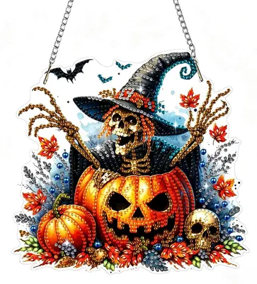 Immagine prodotto di Set di ciondoli per diamond painting: zucca, teschio, decorazioni per finestre, kit creativo autunnale