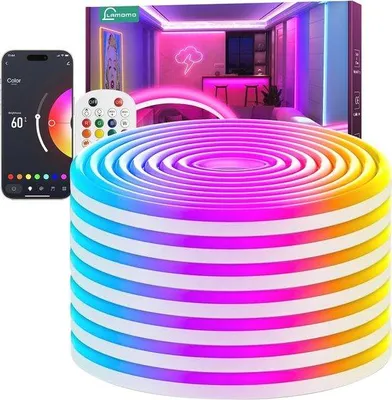 Immagine prodotto di Striscia LED RGB da 10 m con telecomando e app, impermeabile e flessibile, sincronizzazione con la musica per il soggiorno e la camera da letto