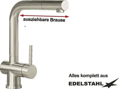 Produktbild von Küchen-Spültischarmatur Einhebelmischer kpl. aus Edelstahl mit ausziehbare Brause