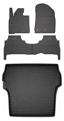 Image de Tapis en caoutchouc + bac de coffre pour Toyota Land Cruiser J200 2015- (coffre standard) – 5 pièces, noirs, sur mesure