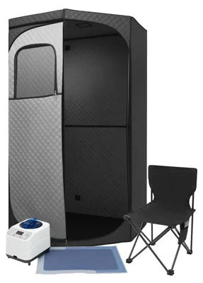Produktbild von Tragbare Dampfsauna - Faltbares Heim-Saunazelt - 1350 W - 3 l Dampfgenerator - Digitaldisplay - Inklusive Stuhl - EU-Stecker - Schwarz
