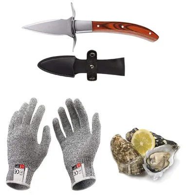 Productafbeelding van Austernmes Set met Snijbestendige Handschoenen en Houten Grip