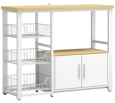 Produktbild von Küchenaufbewahrungsregal mit Schiebekörben und Schrank, Mikrowellenunterlage, 100 x 35 x 80 cm, weiß