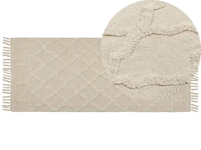 Obrázok produktu pre BELIANI Koberec béžový bavlnený 80 x 230 cm s geometrickým vzorom všívaný minimalistický obývacia izba spálňa