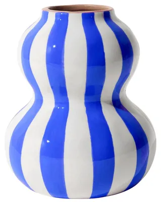 Image de HowHomely : Vases décoratifs, vases à fleurs, vases de table. Vase de 15 cm, motif rayures bleues et blanches