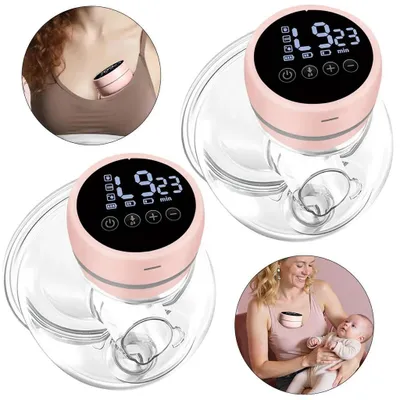 Produktbild von 2pc tragbar milchpumpe,elektrische Milchpumpe,Milchsammler,Silikonmaterial,mit LED-Display,Leise&freihändig3 Modi,12 Stufen,180ml,Rosa