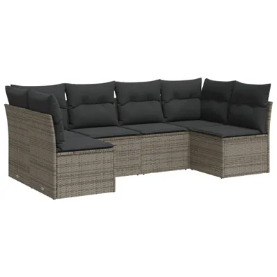 Produktbild von vidaXL 6-tlg. Garten-Sofagarnitur mit Kissen Grau Poly Rattan
