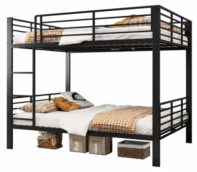 Zdjęcie produktu dla Metalowe łóżko piętrowe - łóżko dwuosobowe z dolnym łóżkiem dwuosobowym - 140 x 200 cm - barierki ochronne - antypoślizgowe schodki - solidna konstrukcja - kolor czarny