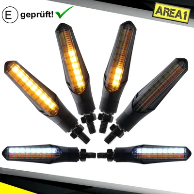 Produktbild von Area1 Motorrad LED Blinker E- mit Lauflicht-Effekt und Tagfahrlicht, M8 (2 Stück)