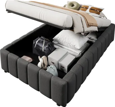 Immagine prodotto di Letto imbottito, 90 x 200 cm, supporto idraulico, senza testata, senza materasso, grigio