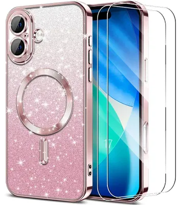 Image de Coque + 2 Verres Trempés pour iPhone 17, Silicone Silicone avec Anneau Magnétique - Rose
