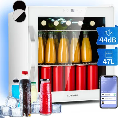 Produktbild von Klarstein Mini Kühlschrank mit Glastür, Kleiner Mini-Kühlschrank Leise für Zimmer & Garten, Indoor/Outdoor Getränkekühlschrank mit IoT/App-Steuerung, Kühlschrank für Kosmetik & Getränke, 5-18°C, 47L